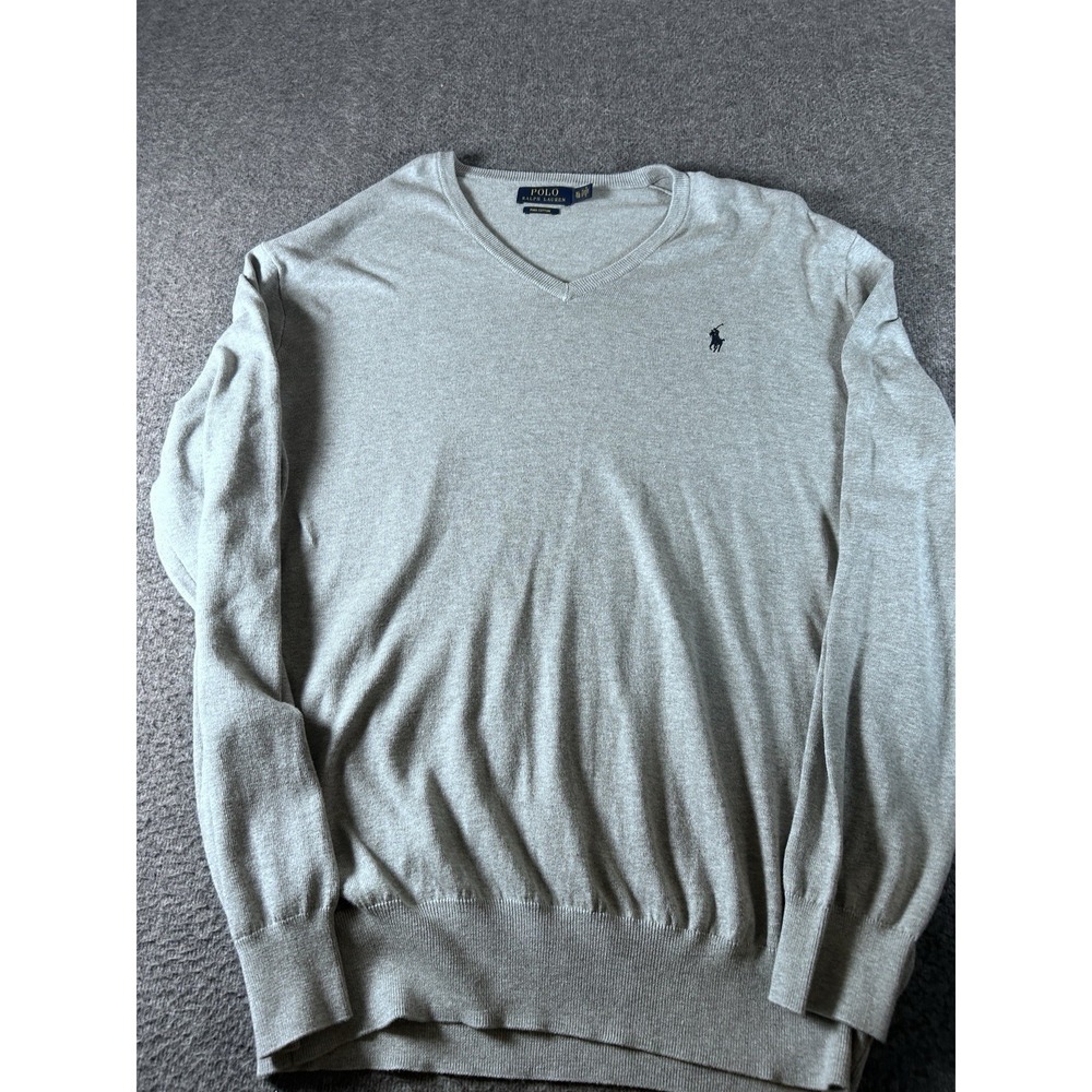 Polo Ralph Lauren Sweater Mens XL Pima Cotton Heather V Neck Pony Logo Pullover - Picture 4 of 7